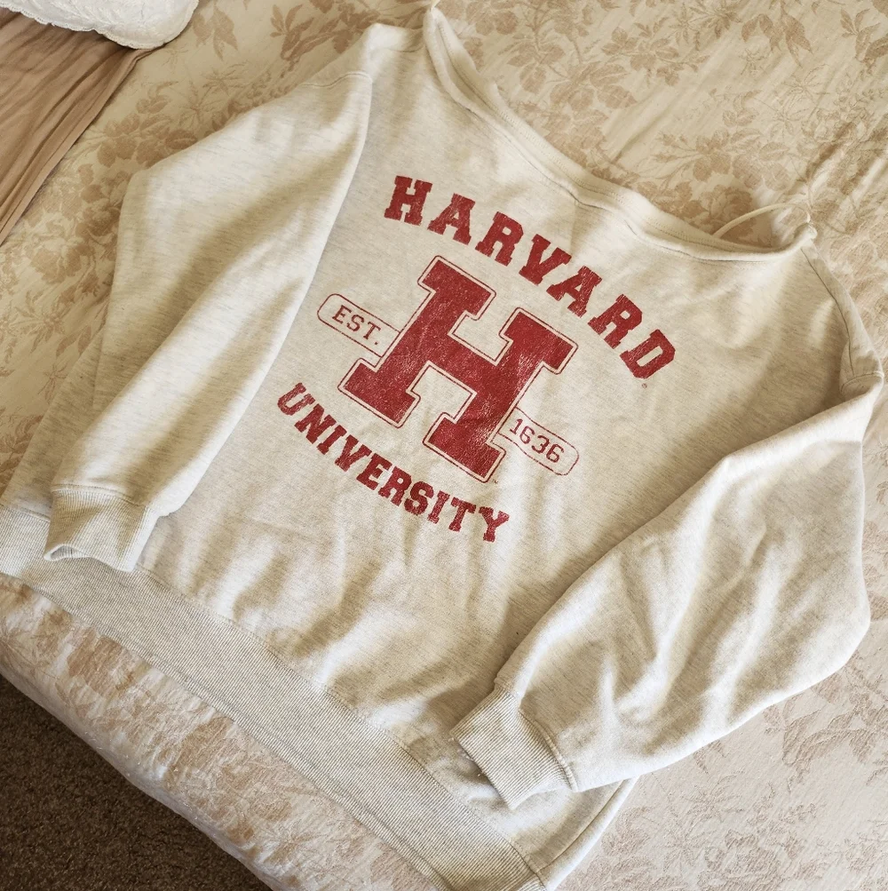 Harvard University Gray Off-Shoulder Sweatshirt - Picture 2 of 8